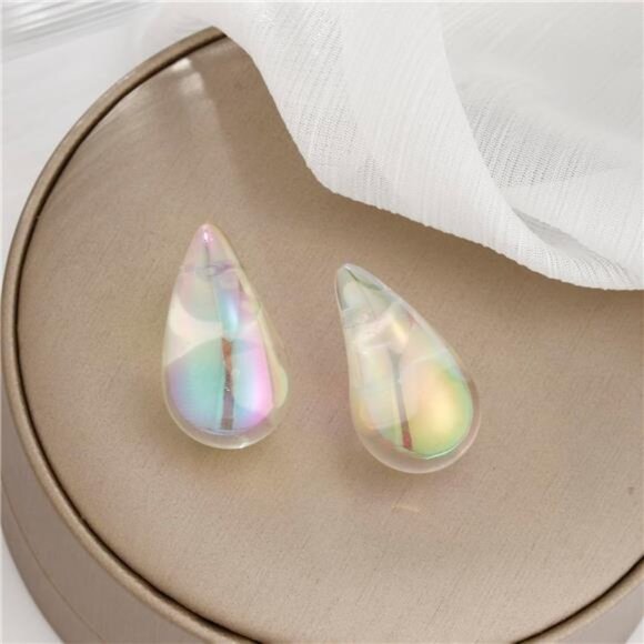 Chunky Teardrop Hoop Earrings – Matte Painted Acrylic, Lightweight - Picture 3 of 5